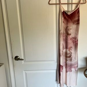 All Saints midi flowy pink floral satin dress